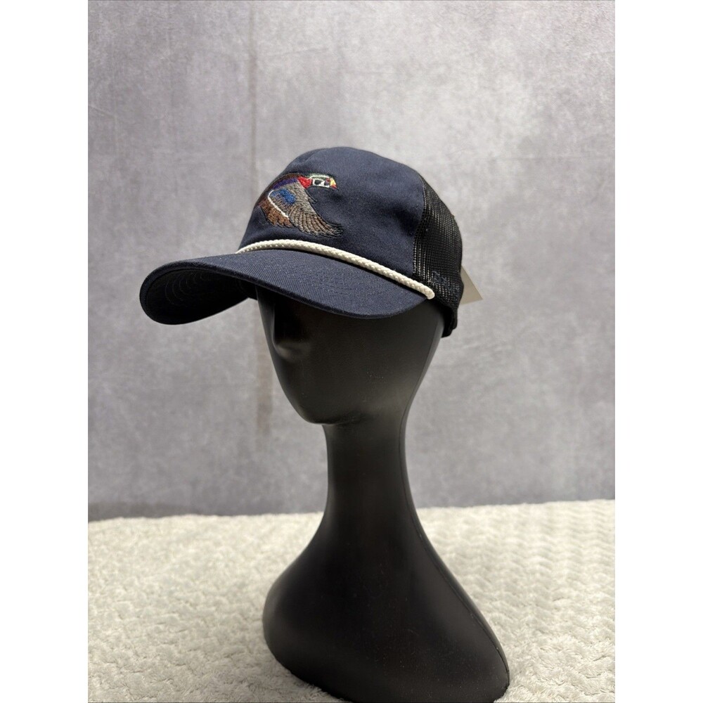 Drake Waterfowl Retro Wood Duck Rope Trucker Hat Navy Blue Mesh Back  - New